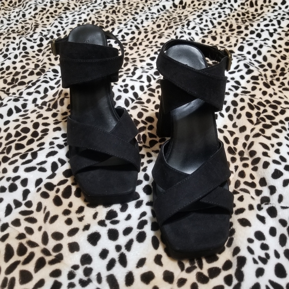 Black Faux Suede Criss Cross Heels